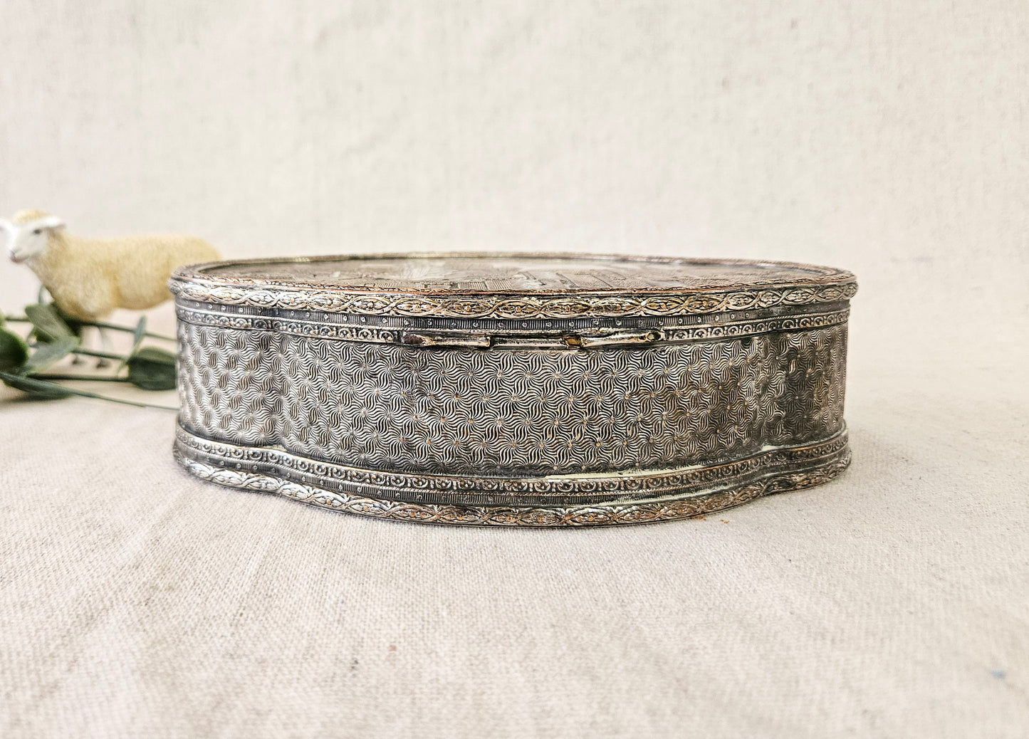 Vintage Jewelry Casket, Silverplate over Copper, Jour de Fete or Day of Celebration