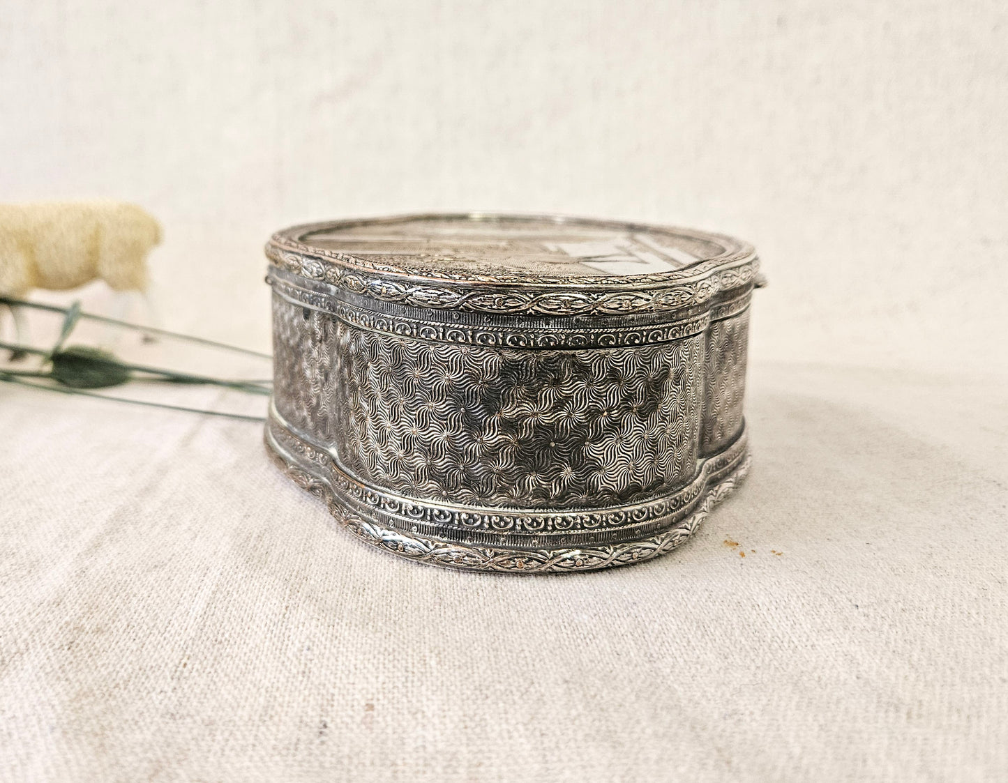 Vintage Jewelry Casket, Silverplate over Copper, Jour de Fete or Day of Celebration