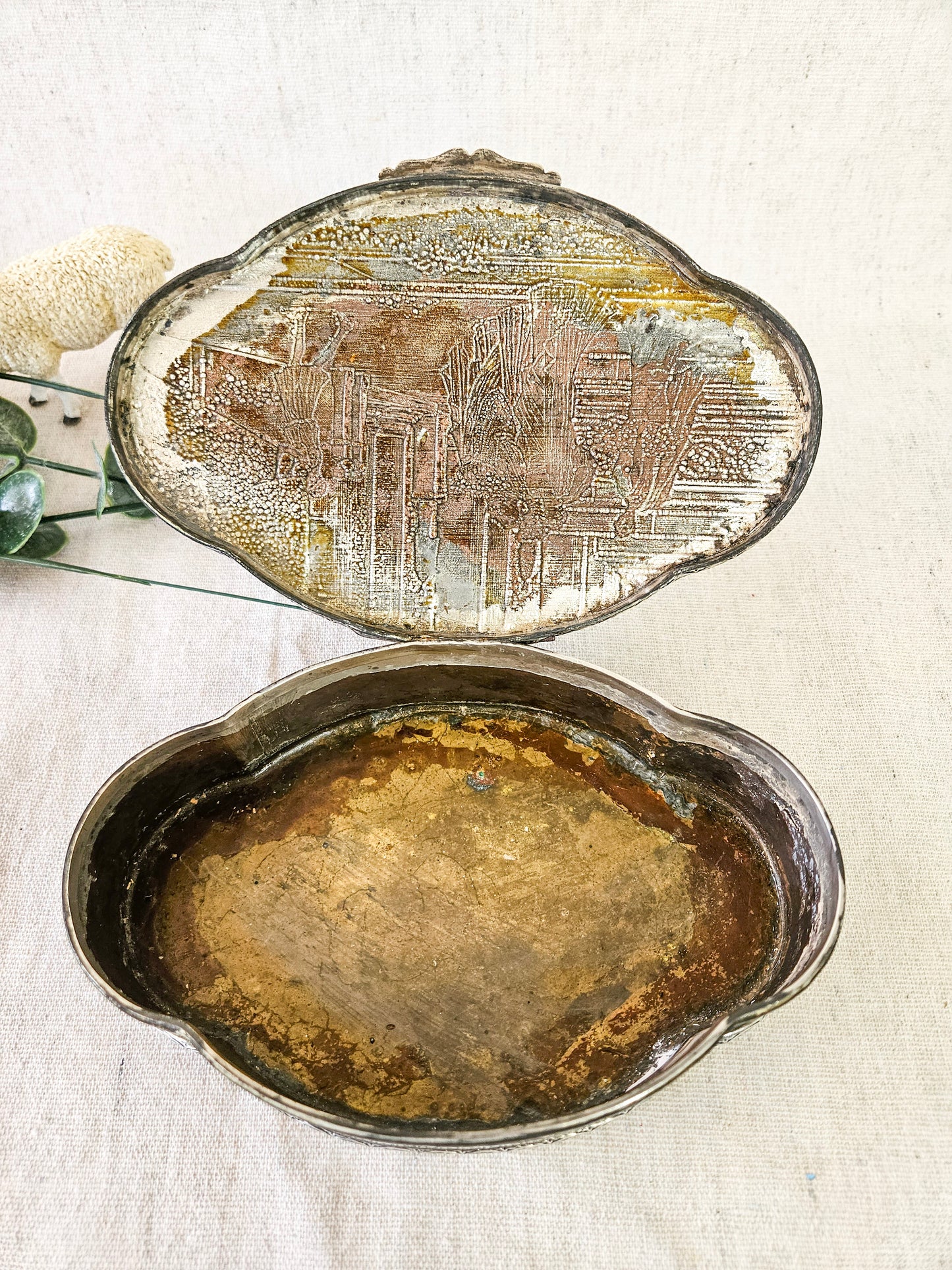Vintage Jewelry Casket, Silverplate over Copper, Jour de Fete or Day of Celebration