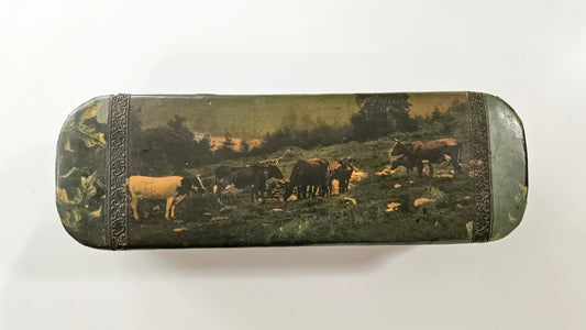 1800's Victorian Celluloid Necktie or Glove Box Cattle Scene