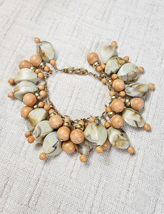 Vintage Napier Marbled Lucite Bead Cha-cha Charm Bracelet