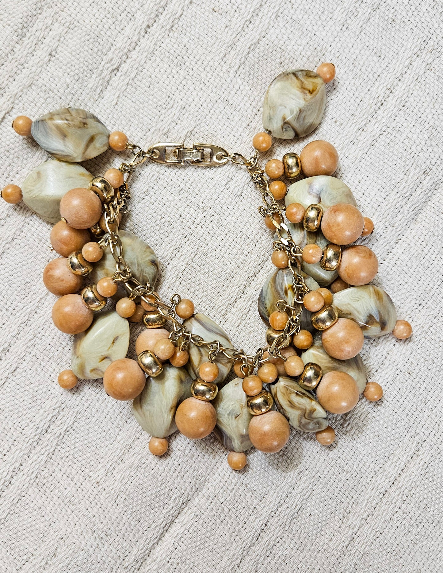 Vintage Napier Marbled Lucite Bead Cha-cha Charm Bracelet