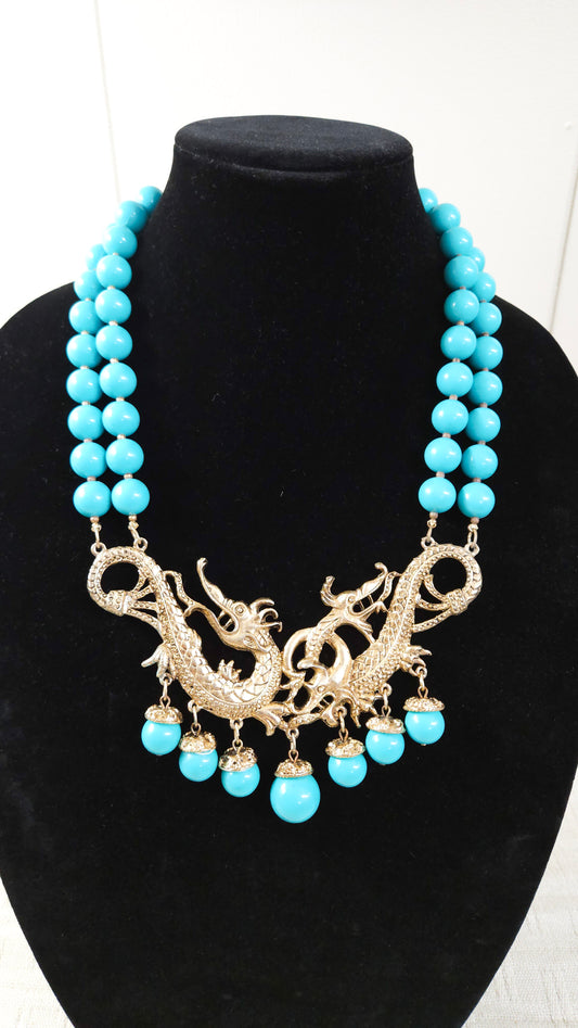 Vintage Dragon Pendant Statement Necklace