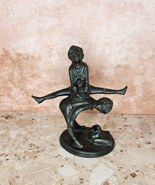 Cast Bronze Sculpture Boy and Girl Playing Leap Frog Andrea Sadek