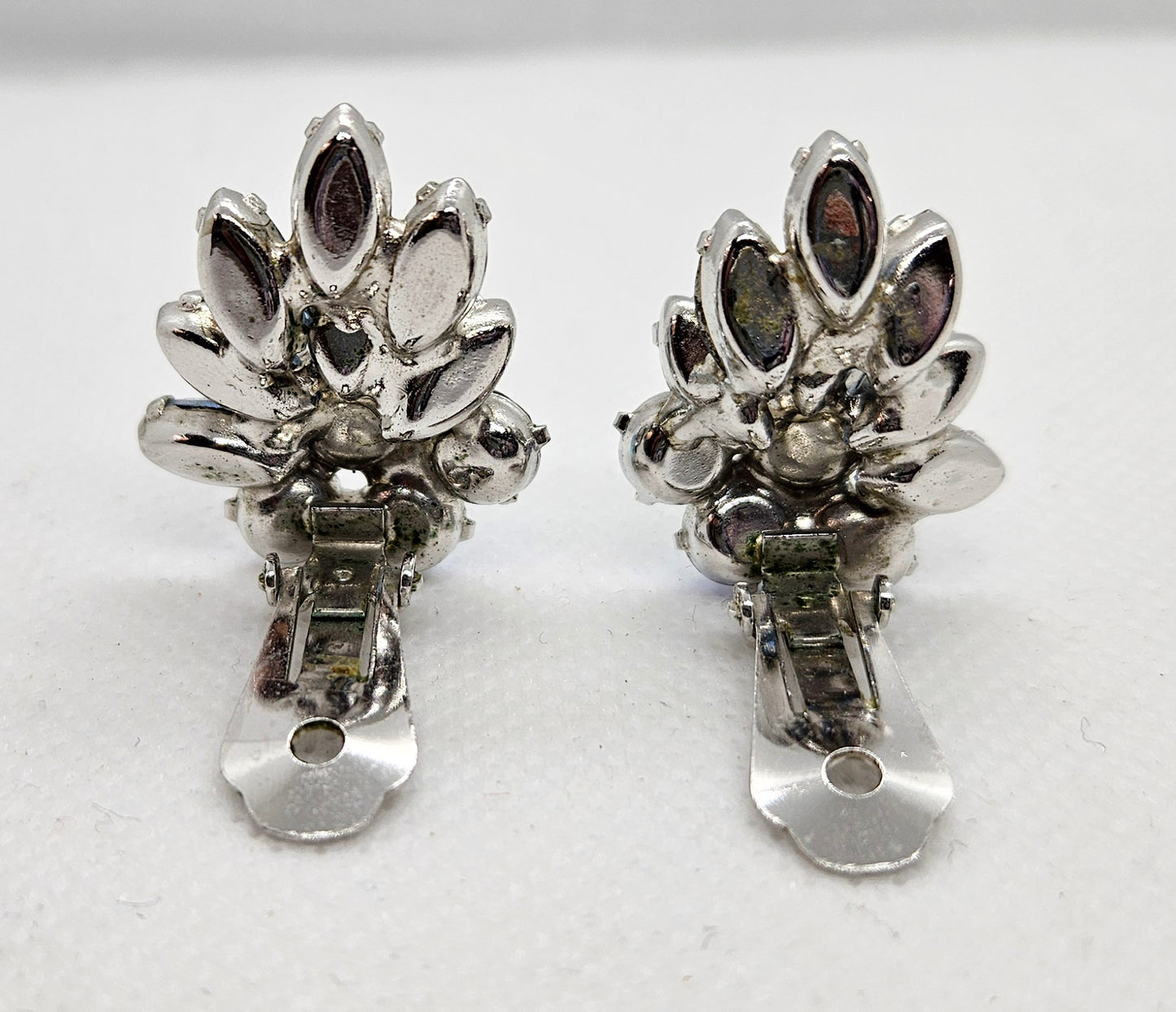 Hattie Carnegie Signed Blue Rhinestone AB Clip On Earrings 1950's