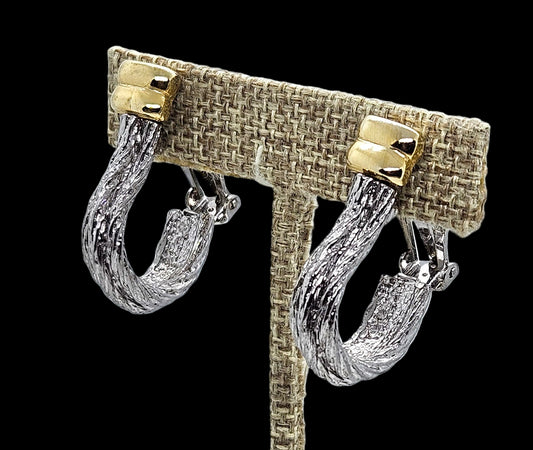Vintage Paolo Gucci Two Tone Rope Hoop Clip On Earrings