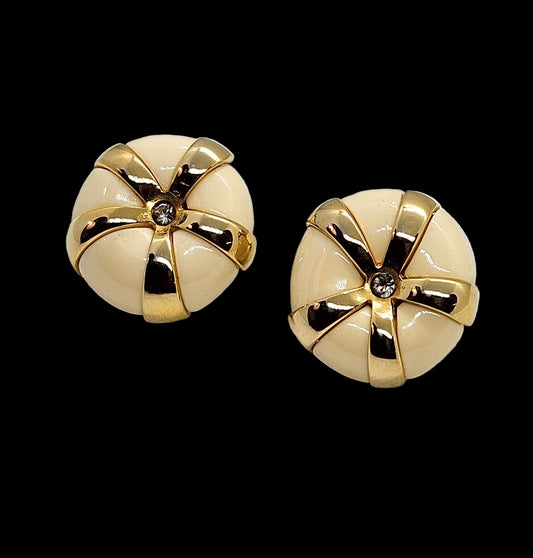 Vintage KJL Kenneth Jay Lane Lucite & Gold tone Button Clip On Earrings