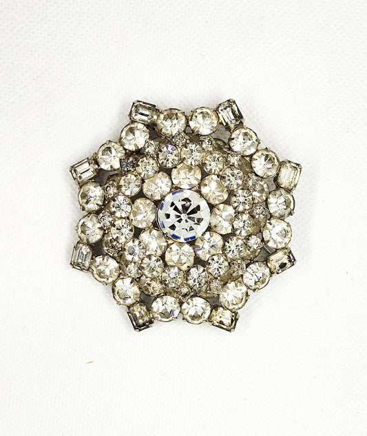 Glamorous Multidimensional Clear Rhinestone Statement Brooch  Early 20th Century