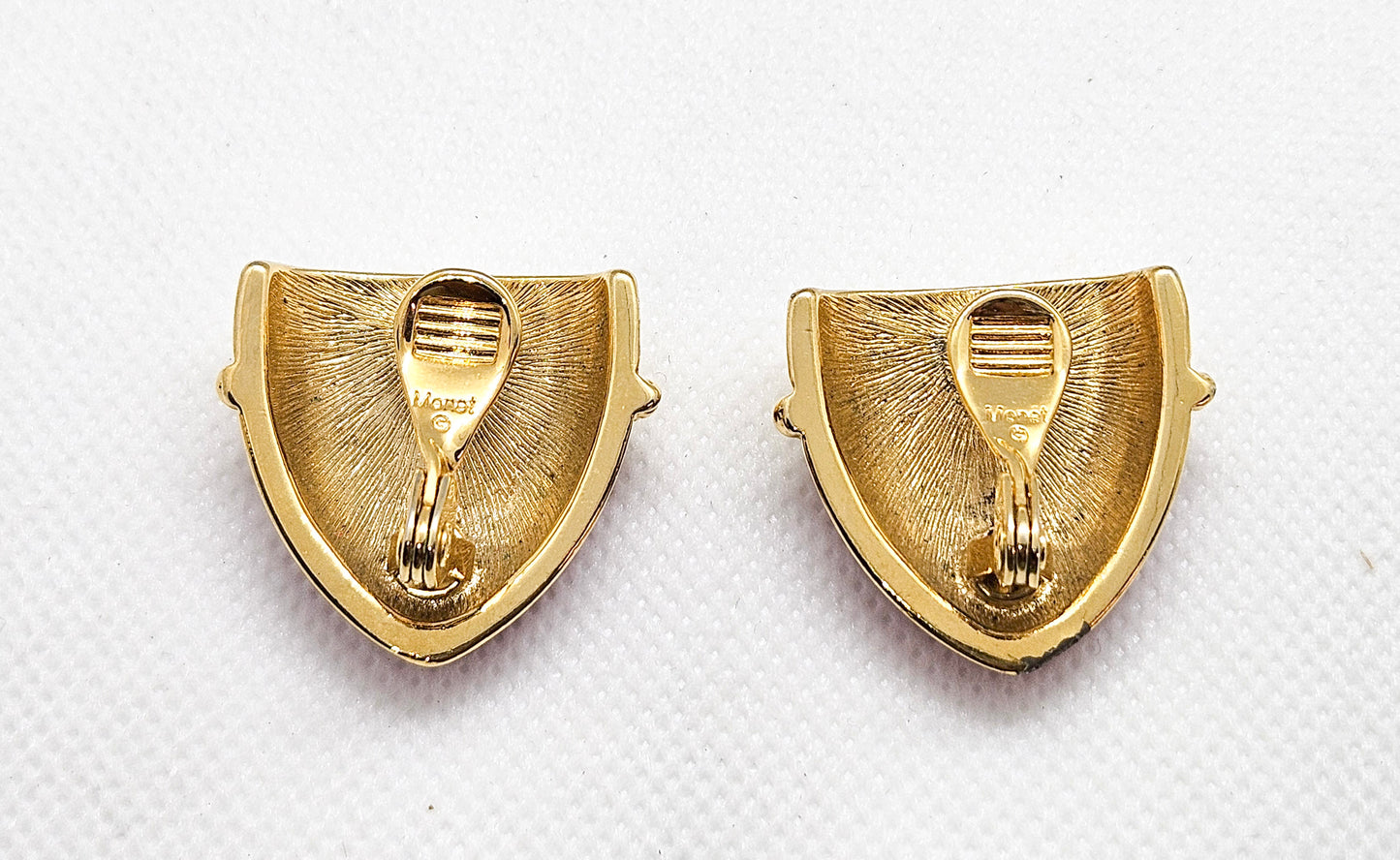 Vintage Monet Red Enamel Clip On Earrings Shield and Stars